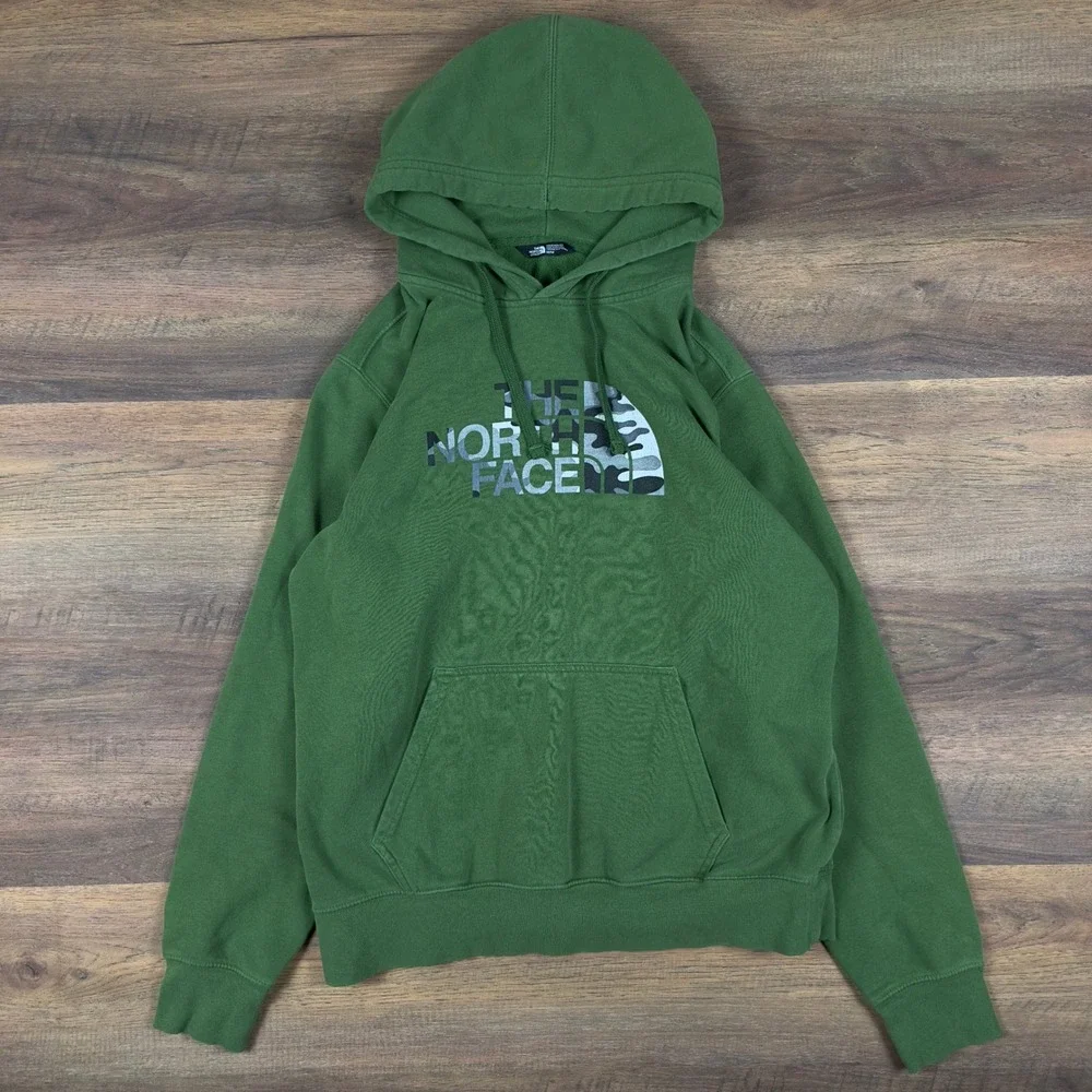 The‎ North Face Mens Green Camo Logo Pullover Hoodie Sweatshirt Size Medium